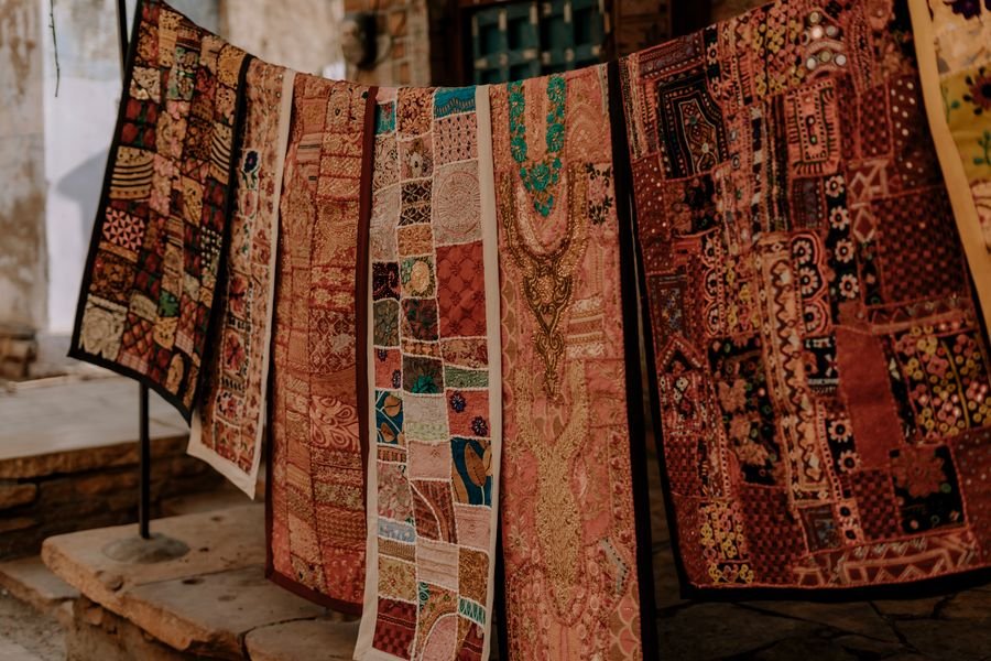 Handloom textiles displayed for a heritage showcase